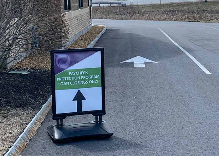 Sign for a drive-thru lane for PPP loans